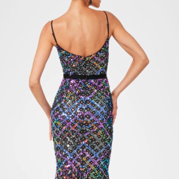 HELSI Evan Sequined Trumpet Gown Maxi Dress Lavender Multi S NWT $625 - Picture 6 of 13